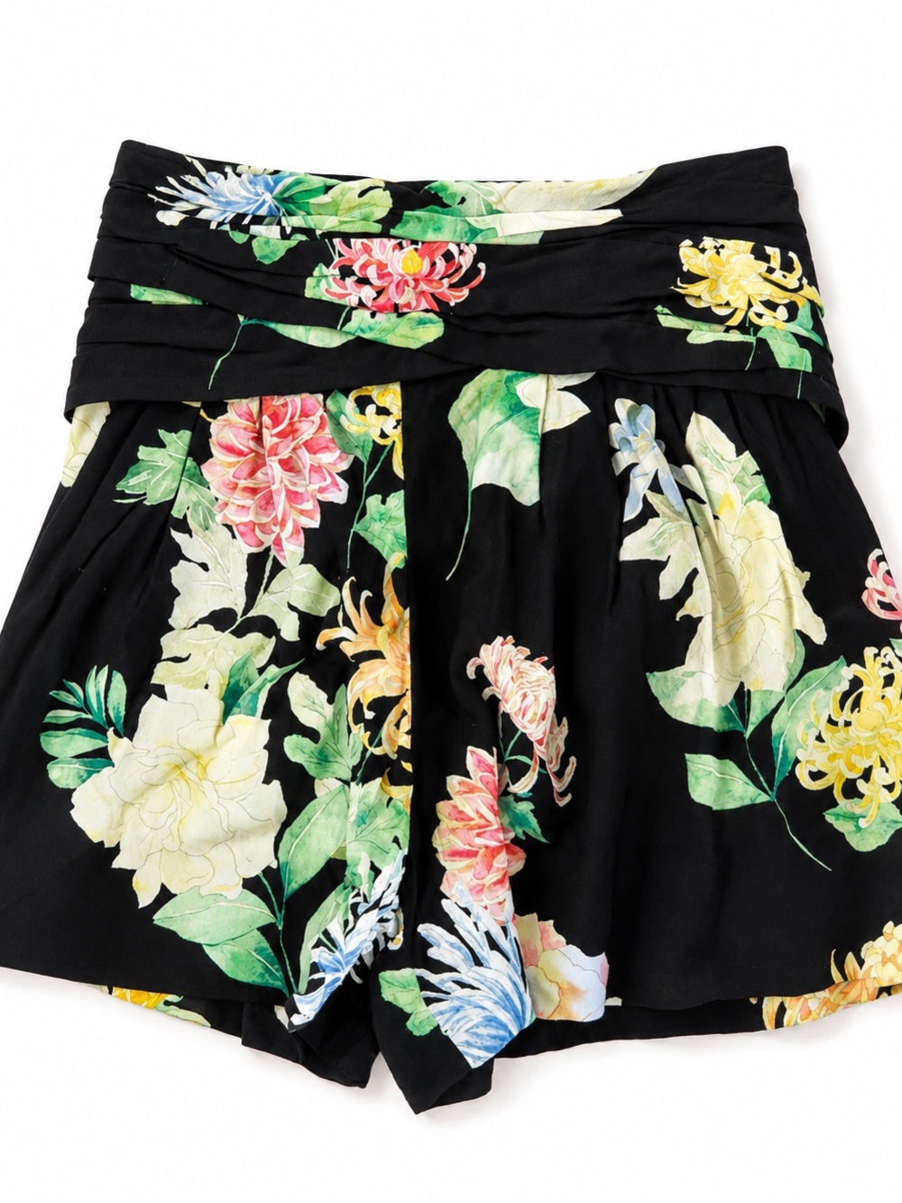 Zara Black Floral Folded-Waist Skort with Multicolor Blooms